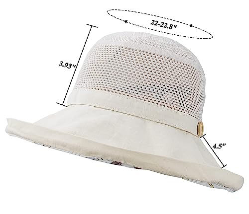 Chapéu feminino de verão praia proteção UV FPS grande aba larga embalável chapéu de malha, Bege, M