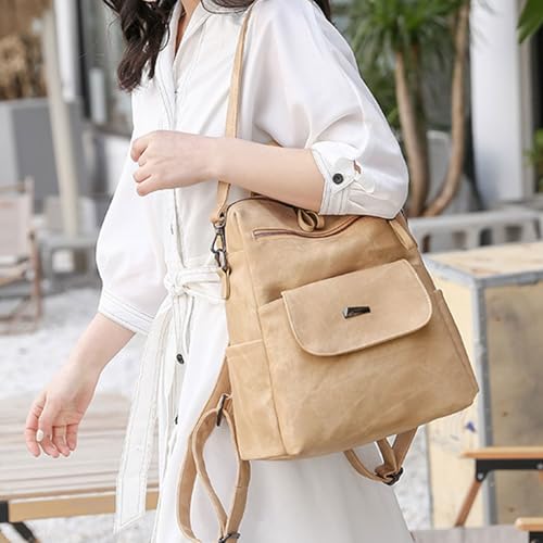 Mochila de PU para mujer y bolso de hombro funcional multiuso 6