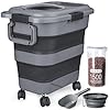 Dog Food Storage Container，10-25 lbs Airtight Collapsible Cat Food Storage Container with Attachable Wheels, Portable Handle, Dog Food Scoop for Dog Cat Bird Pet Dry Food Storage Bin Dark Grey