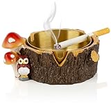 Yiiwinwy Outdoor Ashtray with Stainless Steel Tray,Owl Mushroom Cute Ashtrays for Smokers,Ashtrays for Outside Patio Garden Home Outdoor Indoor Decor