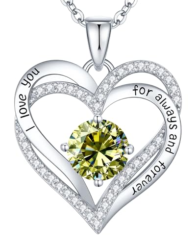 Image of CDE S925 Birthstone Heart Pendant Necklaces Jewelry Gifts for Wife