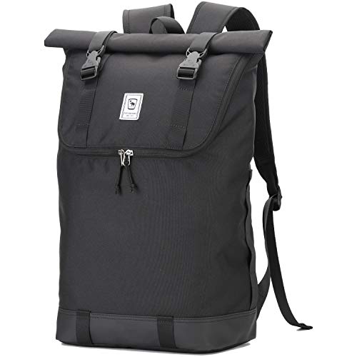 OIWAS Rolltop Rucksack Damen Herren Arbeit Backpack Schule Wasserdicht Arbeitsrucksack Schwarz für Laptop 15,6 Zoll 26L Cover