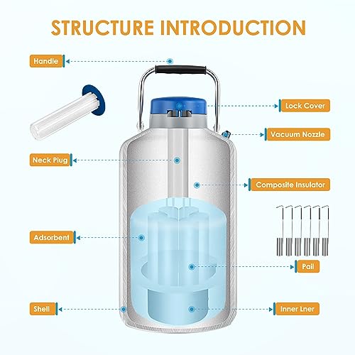 Bonvoisin 6L Liquid Nitrogen Container Cryogenic Container Liquid Nitrogen (Ln2) Dewar Aluminum Alloy Semen Tank With 6 Canisters Carry Bag (6L) #TOP3