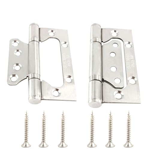 bociloy 2Pcs 4 x 3 Inch Non-Mortise Door Hinges, Stainless Steel Bearing Door Hinges Butterfly Door Hinges 3mm-Thickness Interior Door Hinges, Brushed Silver