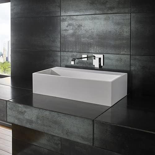 Clickbasin Stone Resin Rectangle Bathroom Sink | Wall Hung or Counter Mounted | with NO TAP Hole for Wall Mounted Taps | 600mm x 300mm | KIVA