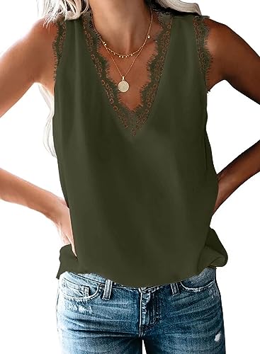 BLENCOT Women Lace Trim Tank Tops Summer V Neck Fashion