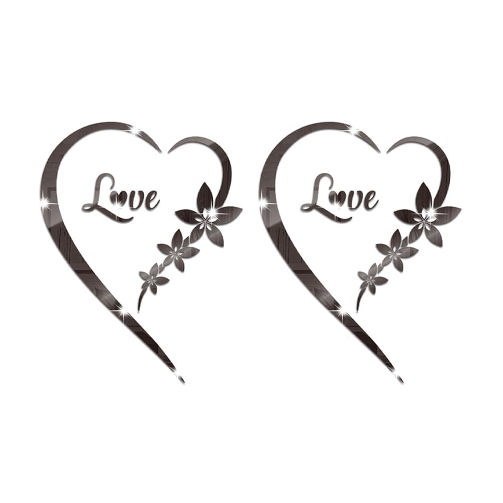 CTRLZS Heart-Shaped Mirror Stickers, Self-Adhesive Acrylic Mirror Stickers Art Murals, DIY Wall Art Home Decoration Black