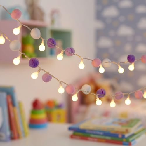 9.84FT Pom Poms Fairy Lights 30 LED Battery & USB Operated String Lights