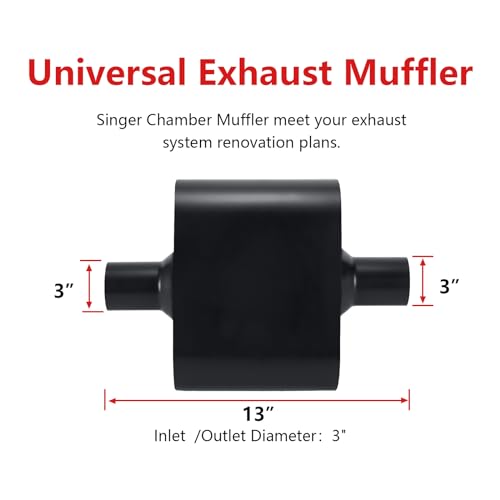 TECTRUC Mufflers Single Chamber 3in Universal Muffler Performance Exhaust Muffler 3 Inlet and Outlet,Aggressive Sound,Black,2pack, by TECTRUC - Used condition - Image 2
