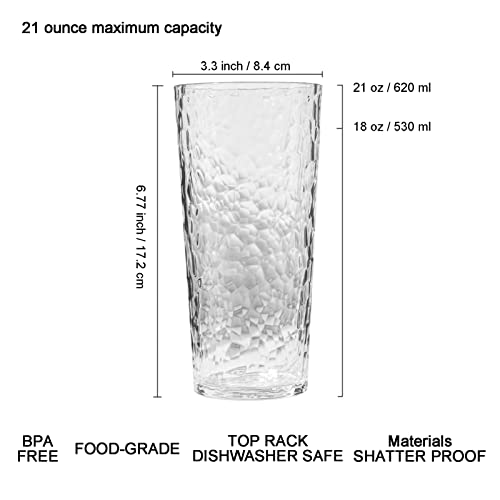 Koxin-Karlu Mixed Drinkware 21-Ounce Plastic Tumbler Acrylic Glasses With Hammered Design, Set Of 8 Clear #TOP1
