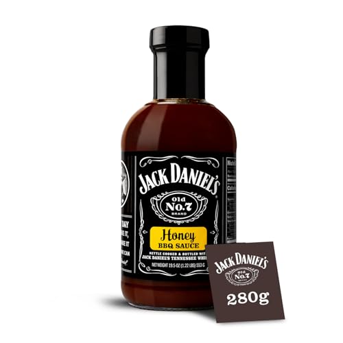 Jack Daniel's Honey BBQ Sauce, Gluten Free, Delicious Marinade, Barbecue Dipping Sauce, No Preservatives, 280g Barbecue Sauce Bottle (Small Version)