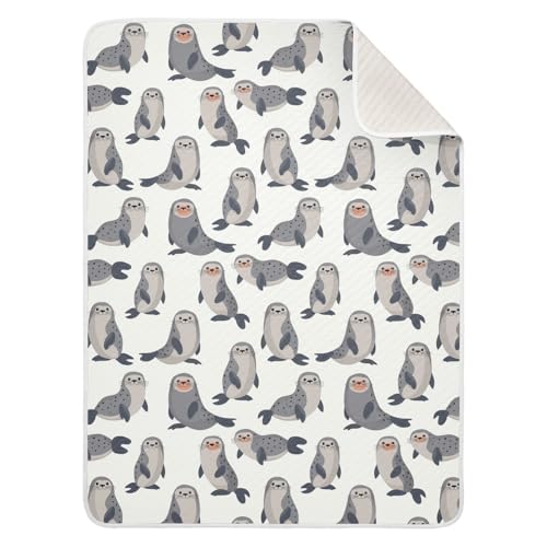 Image of Cute Fur Seal Baby Swaddle Blanket for Boys and Girls, Muslin Baby Receiving Swaddle Blanket, Soft Cotton Nursery Swaddling Blankets for Newborn Toddler Infant