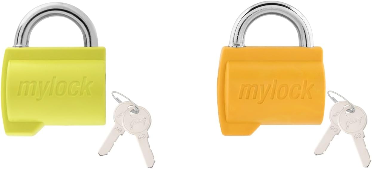 Godrej Mylock Candy I Travel Bag Lock I 2 Keys I ABS Body I Stainless Steel Locks I Turmeric Yellow, Orange I 1 Year Warranty I Pack of 2