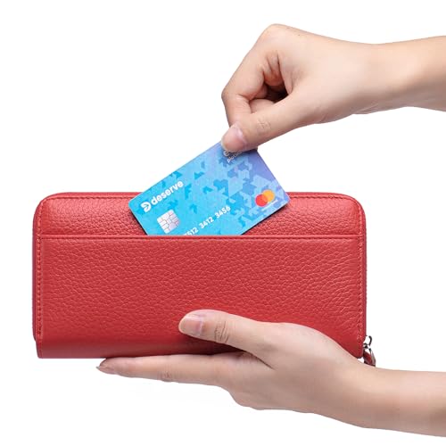 Image of RFID Blocking Womens Zipper Wallet Leather Large Capacity Billfold Clutch Zip Around Wallets for Women