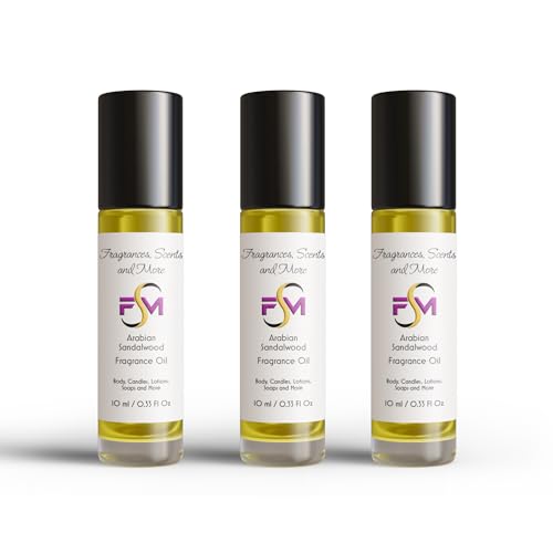 Arabian Sandalwood Fragrance Oil - 3 Bottles 0.33 Fl Oz Glass Roll On (10ml)
