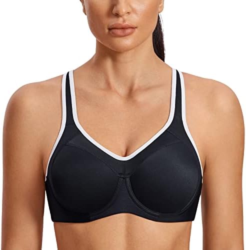 SYROKAN Women's Full Support High Impact Racerback Lightly Lined Underwire Sports Bra Black 40DD
