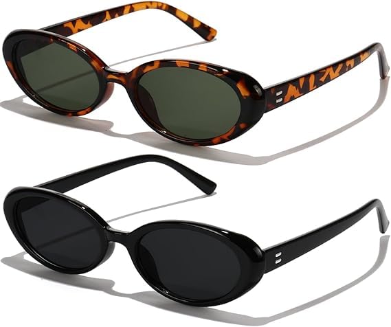Opiniones de Gafas los más recomendados. 48 BTOOTB 2 Piezas Lentes de Sol Ovalados Retro, Gafas de Sol Ovaladas Pequeñas para Mujer y Hombre, Gafas de Sol de Moda Tonos Clásicos (Negro/Animal Print)