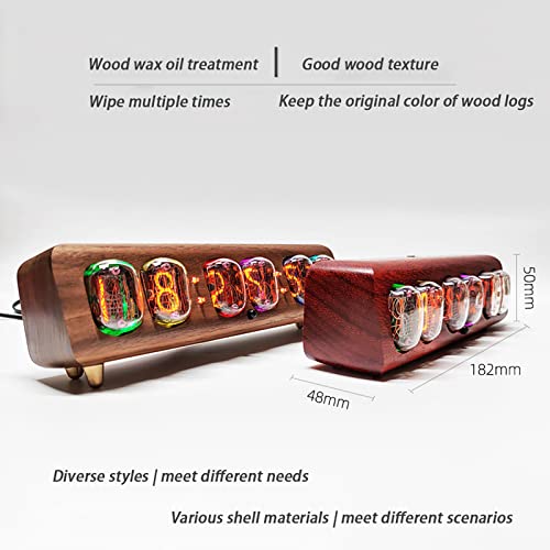 Nixie Tube Clock, 6-Bit Retro Wooden Digital Table Clock, Visual Effects, Automatic Brightness Adjustment, Alarm Settings,Bluetooth Control, For Decorating Under Computer Monitor(Color:dark Walnut) #TOP3
