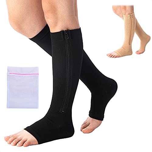 360 RELIEF Zipper Open Toe Medical Compression Socks Support