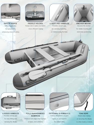 Beyond Marina 10ft Inflatable Boat - 3-4 Person Inflatable Dinghy Boat for Adults 10 Horsepower Heavy Duty Fishing Boat with Aluminum Floors - Thumbnail 7