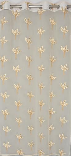 Image of littlelotus Leaf Pattern Embroidery Tissue Net Sheer Transparent Curtains for Door 7 feet Long Set of 2, Cream