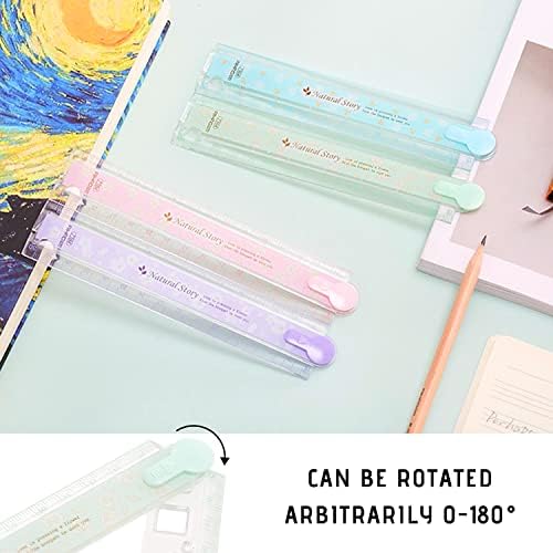4 Pcs Printed Folding Rulers, 1 Pcs Transparent Folding Ruler, 30cm Foldable Transparent Plastic Ruler, Wear-Resistant Antistatic Ruler for Schools, Offices, Learning, Painting, Students, etc.