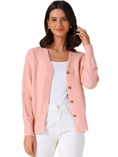 Allegra K Women's Knit Cardigan Sweater Button Up V Neck Long Sleeve Business Casual Cardigan