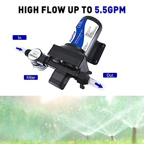 FlowFluid Water Pressure Booster Diaphragm Pump 110V AC for House,70PSI 5GPM Water Transfer Pump with Plug,On Demand 4-Chamber Self-Priming Water Pump with Filter for Bathroom Kitchen Irrigation Spray