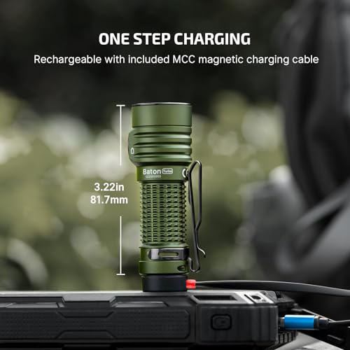 OLIGHT BatonTurbo EDC Flashlight Rechargeable, 1000 Lumens Compact LED Powerful Flash Light 510 Meters Long Throw, with Magnetic Charging Cable and Landyard for Hiking, Camping, Home Use (OD Green) - Image 6