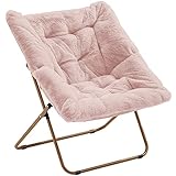 AcozyHom Square Faux-Fur Moon Saucer Chair, Folding Lazy Chair with Plush Cushion and Metal Frame,...