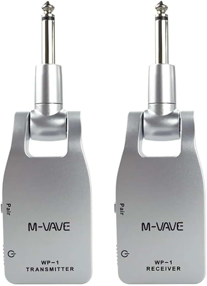 M-VAVE Áudio Sistema Sem Fio Profissional 2.4GHz para Guitarra e Baixo - Transmissão Digital 24bit/48KHz, Baixa Latência (<12ms), Alcance de 30m, Bateria Recarregável 7.5h(6 Dispositivos Simultâneos)