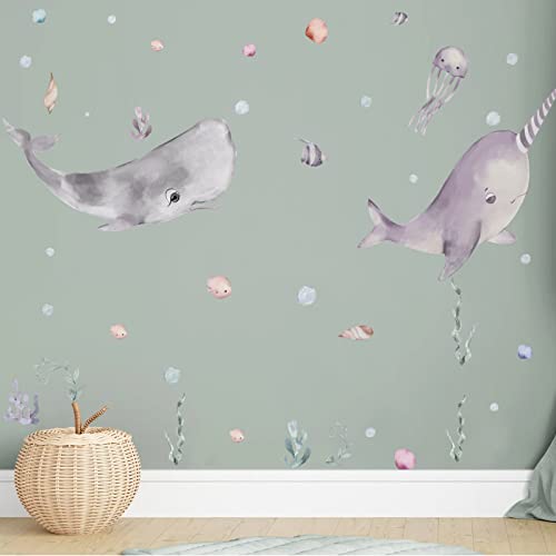 Big Fish Wall Stickers Dreamy Whale Wall Decals For Nursery Wall Decor Fairy Room Wall Stickers Peel And Stick Kids Decals For Girls Bedroom Living Room Wall Decor #TOP1