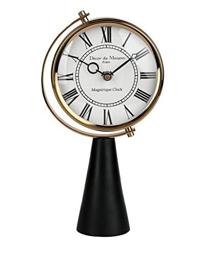 Image of Decor de Maison Brings Handcrafted Wood's Pedestal Table Clock for KidsRoom, Living Room, Bedroom, Study Table|Classic Non-Ticking Tabletop Battery Operated Analog Desk Clock (18x7x7cm)