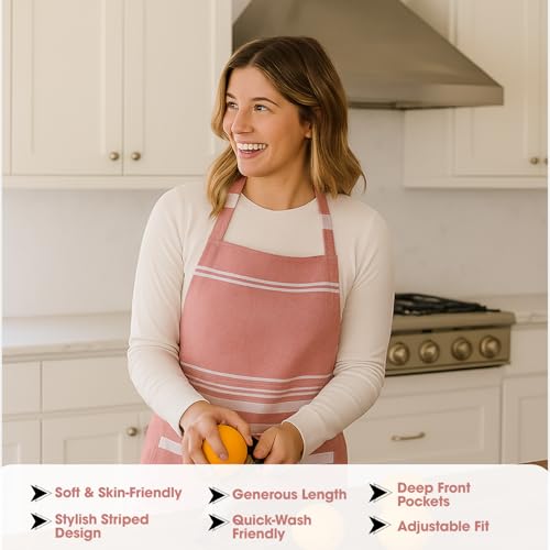 Image of Unisex Cooking Aprons | Waterproof Apron | Striped Design with 2 Front Pockets & Adjustable Neck Strap | Durable, Oil & Stain Resistant | Chef Apron for Cooking