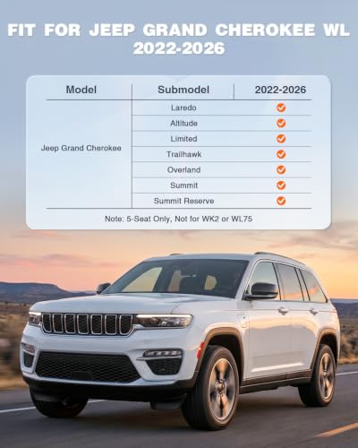 Image of Floor Mats for 2022-2025 2026 Jeep Grand Cherokee (5 Passenger, Including 4xe, Not for Grand Cherokee L), Custom Fit TPE All Weather Floor Liners