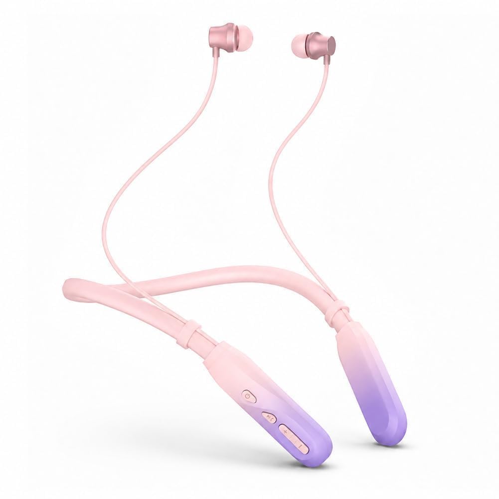 Cuffie Bluetooth con Archetto da Collo 200H di Riproduzione, Auricolari In-Ear Bluetooth 5.3, Cuffie Sportive a Collare, IPX4 Cuffie Wireless Magnetiche per Sport Corsa Palestra Cantiere, Rosa Viola