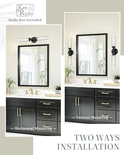 Image of Ken & Ricky Hardwired Modern 24 inch Wall Sconces Set of Two, Black | Clear Glass,Easy Install,Sconces Decor，2PK,Wall Light fixtures for Bathroom Mirror Living Room Hallway Bedroom