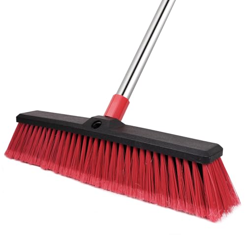 Honclea 18 Push Broom with 70 Adjustable Handle - Heavy Duty Outdoor Broom for Shop Garage Driveway Patio Yard & Deck Cleaning