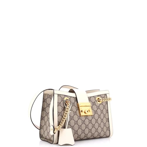 Pre-Loved Padlock Chain Tote GG Coated Canvas with Leather Small, White2