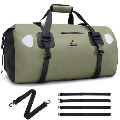 Wasserdichter Rucksack Dry Bag | wasserdichte Reisetasche Rucksack | Roll Top Seesack Wasserdicht für Camping, Motorrad Wasserfeste Tasche, wasserdichte Bootfahren, Kajakfahren, SUP, Army Green, 70L