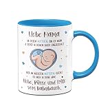 Tassenbrennerei Tasse - Liebe Mama diesen Muttertag bin noch in deinem Bauch - Muttertagsgeschenk in der Schwangerschaft für werdende Mütter - Kaffeetasse mit Spruch (Blau)