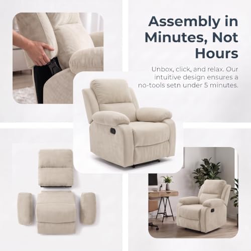 Image of Manual Single Lounge Recliner Chair with Adjustable Backrest, Beige | Manual Chenille Recliner Chair, Adjustable Backrest, Stable Heavy‑Duty Build,Comfortable Chenille Fabric