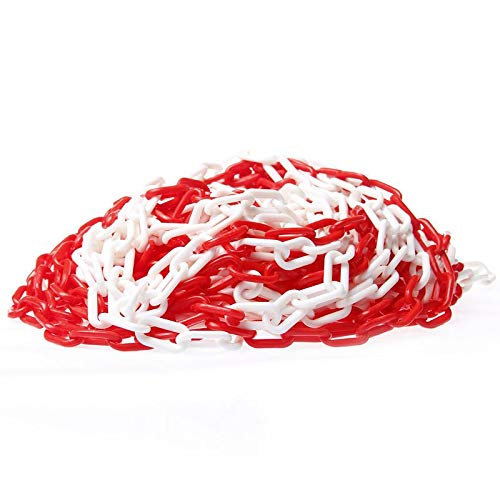 TOPWAY Barrière à Chaînes en Plastique 25 Mètres, 8mm x 25m Haute Visibilité Blanc et Rouge pour Avertissement Espace de Stationnement de Sécurité, le Contrôle des Foules, la Circulation 363068