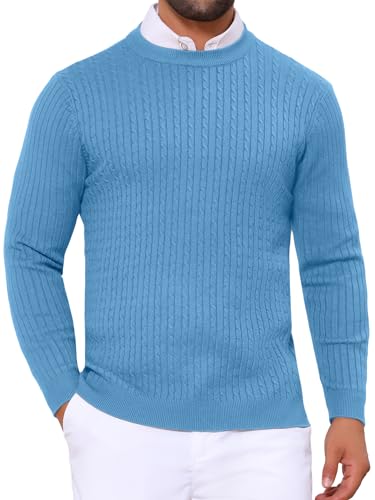 Men's Slim Fit Crew Neck Long Sleeve Soft Twist Textured Cable Knit Pullover Sweater