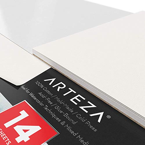 Arteza Watercolor Pad, 9 X 12 Inches, 14 Sheets, Cold-Pressed, 100% Cotton, 140-Lb Art Paper, Art Supplies For Mixed Media, Acrylic And Watercolor Painting And Sketching #TOP4