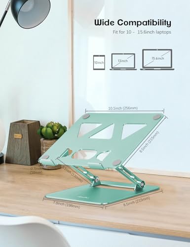 Image of Aoviho Adjustable Laptop Stand for Desk,Portable Laptop Stand Holder and Riser,Foldable Aluminum Notebook Computer Stands for MacBook Air Pro HP Lenovo Dell Samsung, 10-15.6 inch (Fresh Green)