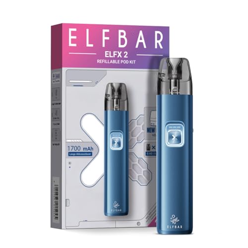 ELFX 2 Pod Kit | 1700 mAh E-Zigarette | Open Pod System | Dual Mesh Coil 0 6 & 0 8 Ohm | Airflow Control | RGB LED | USB-C | Kein Liquid Kein Nikotin (Ocean Blue)