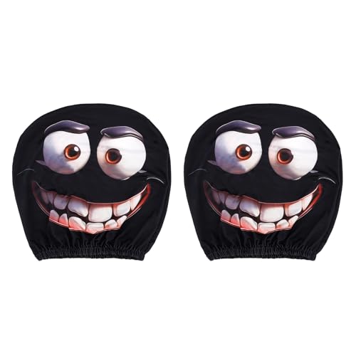 Penitue 2pcs Funny Cartoon Car Headrest Covers, Universal Cartoon Mischievous Exaggerated Expressions Car Headrest Covers for Auto Front Seat Rest Decoration Accessories