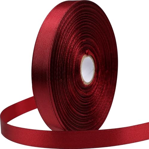 SJRIRG 1/2 Inch Burgundy Satin Ribbon 50 Yards Single Face Polyester