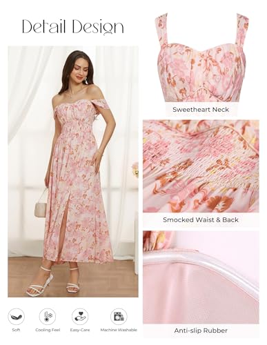 Image of GRACE KARIN 2026 Women's Summer Floral Wedding Guest Dress,Beach Flowy A Line Maxi Off Shoulder Bridesmaid Dresses
